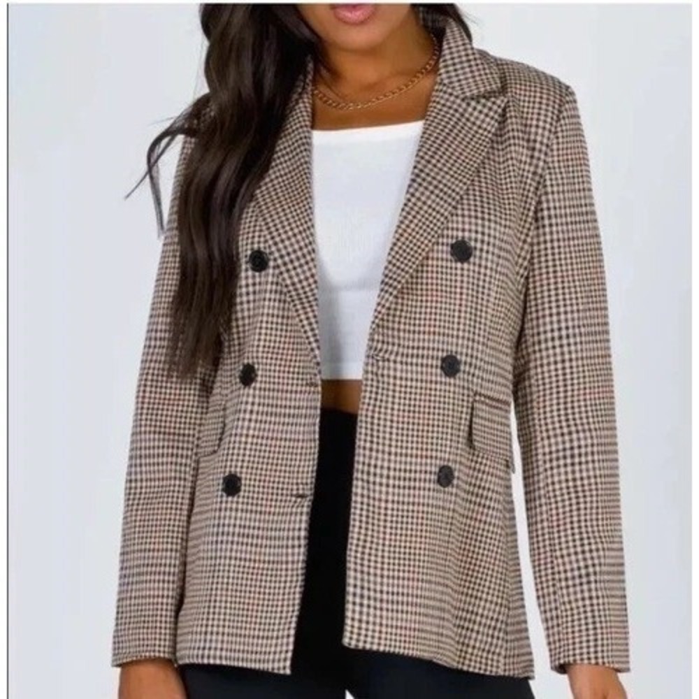 Princess Polly  Sz 12  Double Breasted Tartan Plaid Jacket Blazer Preppy Classic